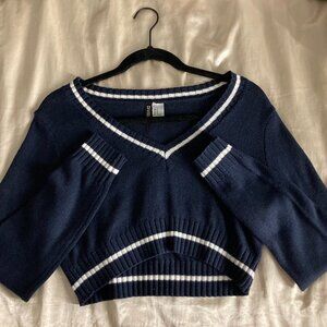 Navy Blue Cropped Long Sleeve Shirt